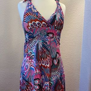 Ladies halter top dress with handkerchief hem